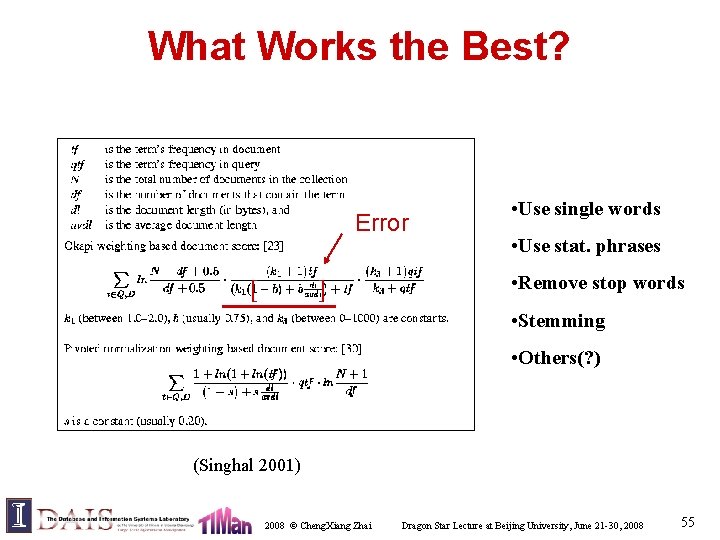 What Works the Best? Error [ ] • Use single words • Use stat.