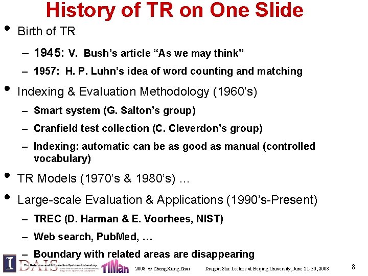  • History of TR on One Slide Birth of TR – 1945: V.