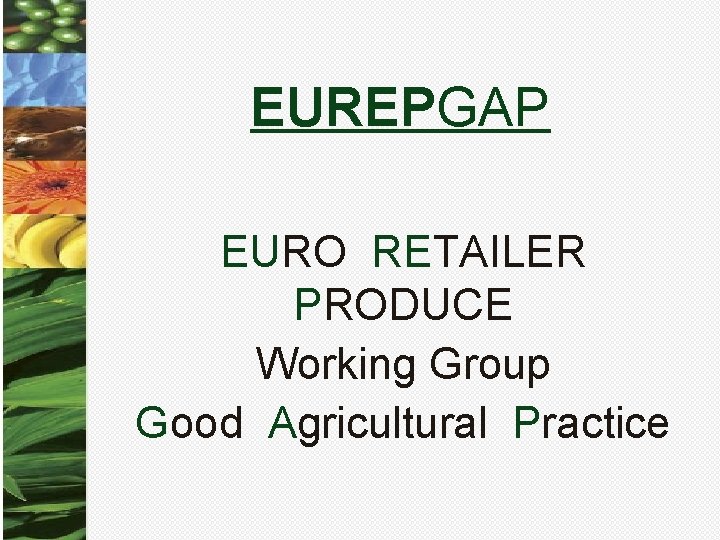 EUREPGAP EURO RETAILER PRODUCE Working Group Good Agricultural Practice 