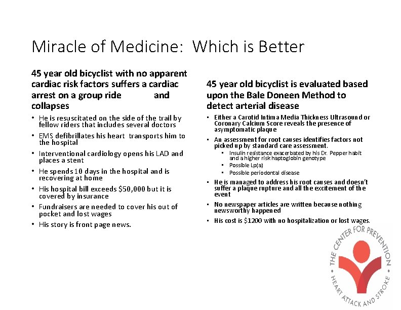Miracle of Medicine: Which is Better 45 year old bicyclist with no apparent cardiac