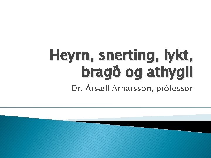 Heyrn, snerting, lykt, bragð og athygli Dr. Ársæll Arnarsson, prófessor 