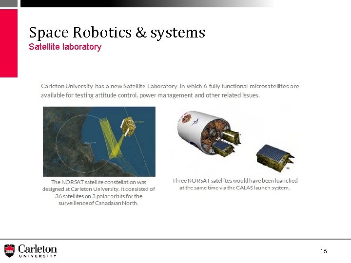 Space Robotics & systems Satellite laboratory 15 