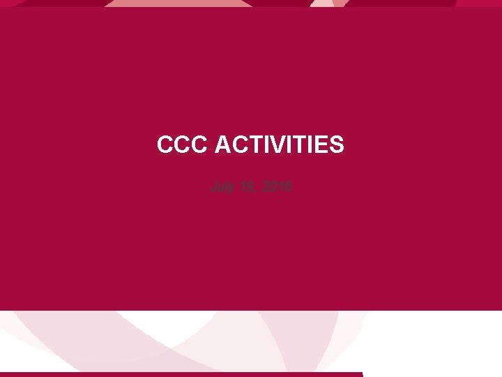 CCC ACTIVITIES July 19, 2016 