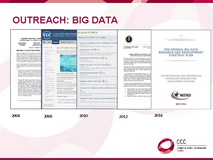 OUTREACH: BIG DATA 2008 2010 2012 2016 