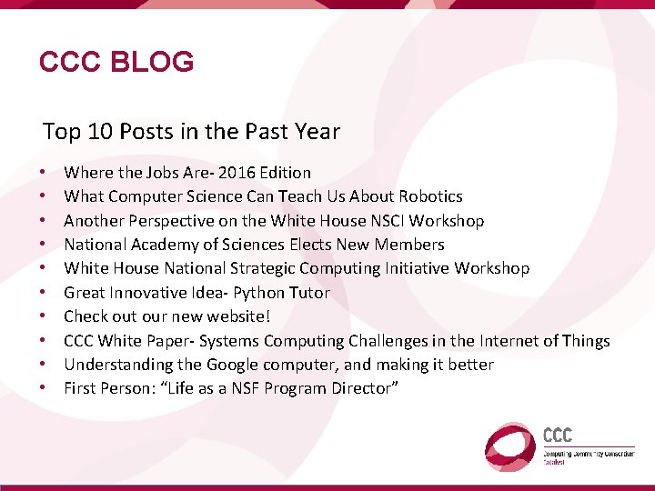 CCC BLOG Top 10 Posts in the Past Year • • • Where the