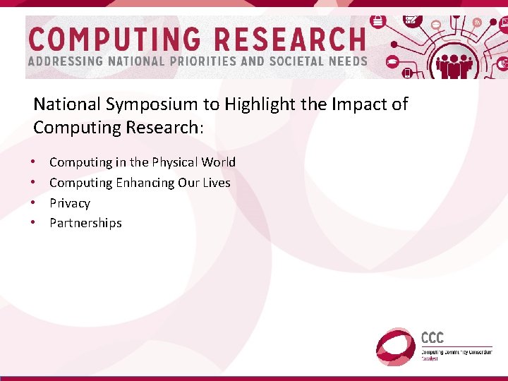 National Symposium to Highlight the Impact of Computing Research: • • Computing in the