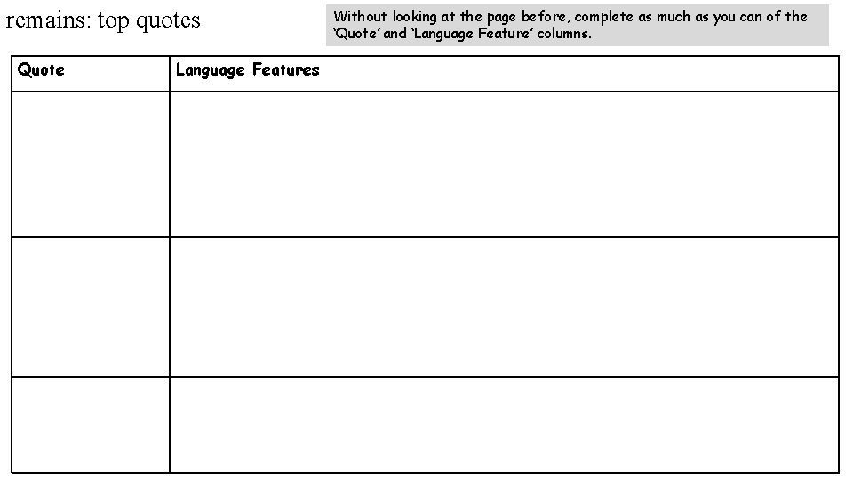 remains: top quotes Quote Language Features Without looking at the page before, complete as