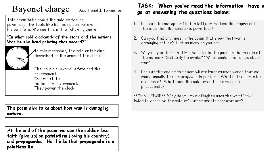 Bayonet charge TASK: When you’ve read the information, have a go at answering the