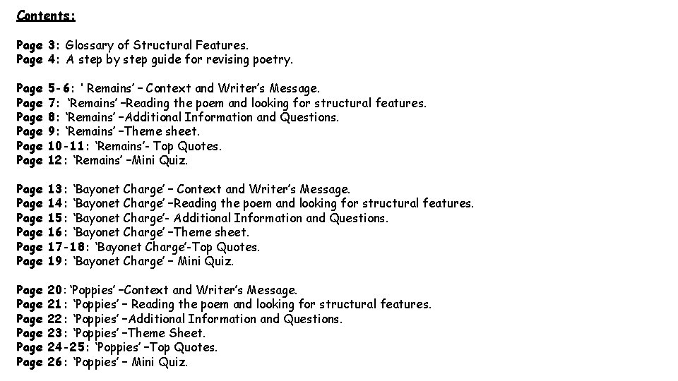 Contents: Page 3: Glossary of Structural Features. Page 4: A step by step guide