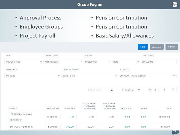 Group Payrun • Approval Process • Employee Groups • Project Payroll • Pension Contribution