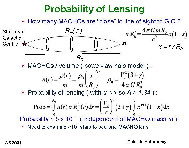 Probability of Lensing • How many MACHOs are “close” to line of sight to