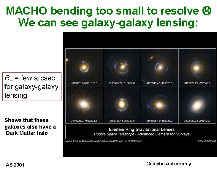 MACHO bending too small to resolve We can see galaxy-galaxy lensing: RE = few