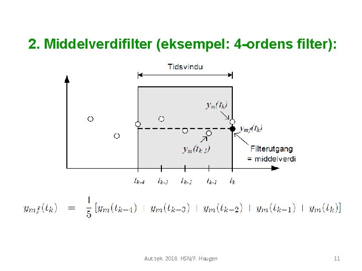 2. Middelverdifilter (eksempel: 4 -ordens filter): Aut. tek. 2018. HSN/F. Haugen 11 