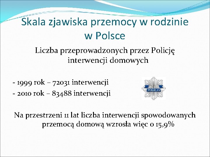 Skala zjawiska przemocy w rodzinie w Polsce Liczba przeprowadzonych przez Policję interwencji domowych -