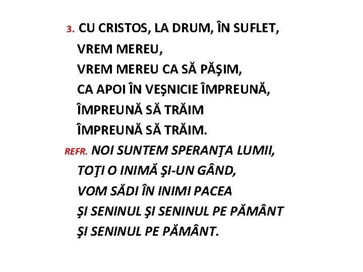 3. CU CRISTOS, LA DRUM, ÎN SUFLET, VREM MEREU, VREM MEREU CA SĂ PĂŞIM,