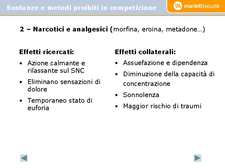Sostanze e metodi proibiti in competizione 2 – Narcotici e analgesici (morfina, eroina, metadone…)