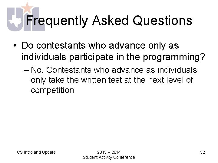 Frequently Asked Questions • Do contestants who advance only as individuals participate in the