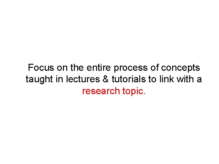Focus on the entire process of concepts taught in lectures & tutorials to link