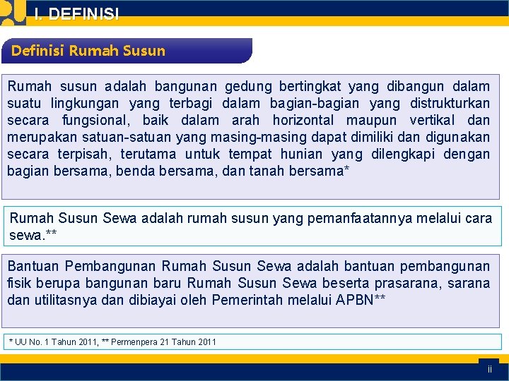 I. DEFINISI Definisi Rumah Susun Rumah susun adalah bangunan gedung bertingkat yang dibangun dalam