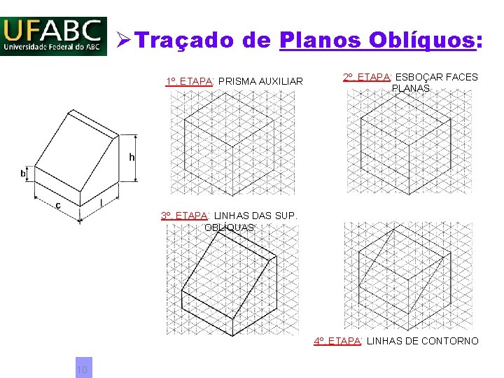 ØTraçado de Planos Oblíquos: 1º. ETAPA: PRISMA AUXILIAR 2º. ETAPA: ESBOÇAR FACES PLANAS 3º. ØTraçado de Planos Oblíquos: 1º. ETAPA: PRISMA AUXILIAR 2º. ETAPA: ESBOÇAR FACES PLANAS 3º.