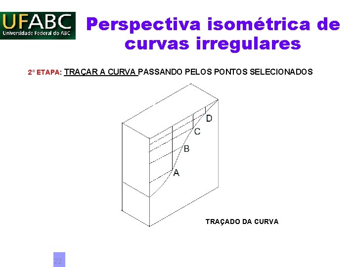 Perspectiva isométrica de curvas irregulares 2º ETAPA: TRAÇAR A CURVA PASSANDO PELOS PONTOS SELECIONADOS Perspectiva isométrica de curvas irregulares 2º ETAPA: TRAÇAR A CURVA PASSANDO PELOS PONTOS SELECIONADOS