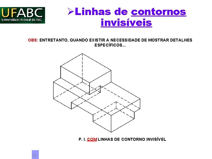 ØLinhas de contornos invisíveis OBS: ENTRETANTO, QUANDO EXISTIR A NECESSIDADE DE MOSTRAR DETALHES ESPECÍFICOS. ØLinhas de contornos invisíveis OBS: ENTRETANTO, QUANDO EXISTIR A NECESSIDADE DE MOSTRAR DETALHES ESPECÍFICOS.