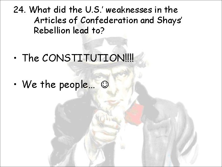 24. What did the U. S. ’ weaknesses in the Articles of Confederation and
