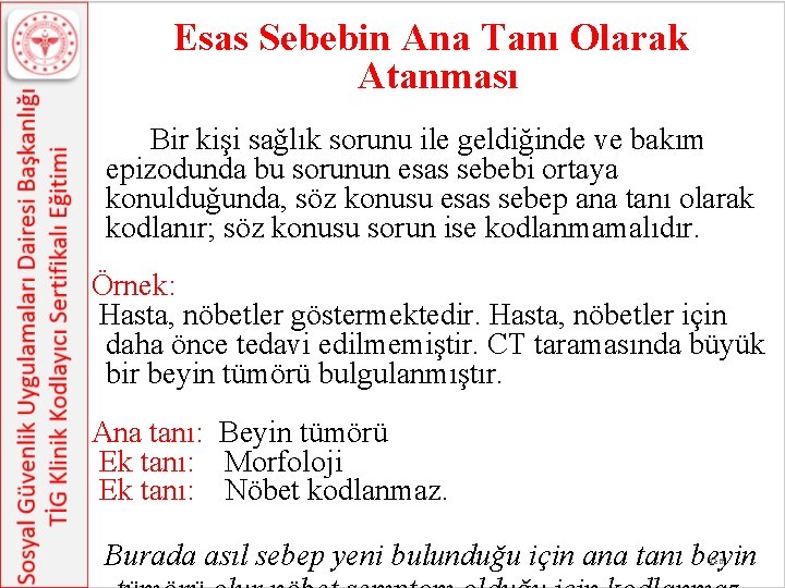 Esas Sebebin Ana Tanı Olarak Atanması Bir kişi sağlık sorunu ile geldiğinde ve bakım Esas Sebebin Ana Tanı Olarak Atanması Bir kişi sağlık sorunu ile geldiğinde ve bakım