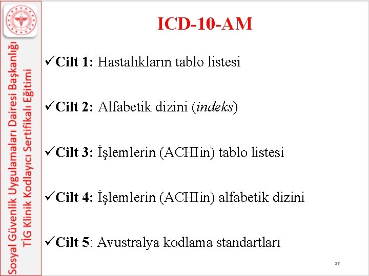 ICD-10 -AM üCilt 1: Hastalıkların tablo listesi üCilt 2: Alfabetik dizini (indeks) üCilt 3: