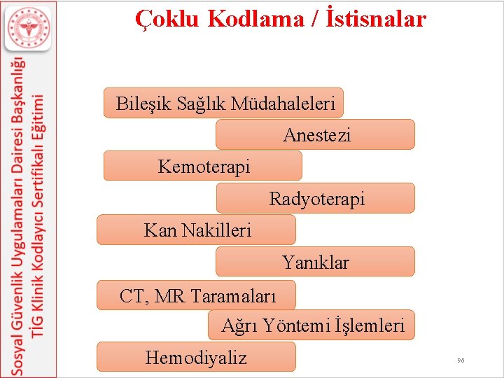 Çoklu Kodlama / İstisnalar Bileşik Sağlık Müdahaleleri Anestezi Kemoterapi Radyoterapi Kan Nakilleri Yanıklar CT,