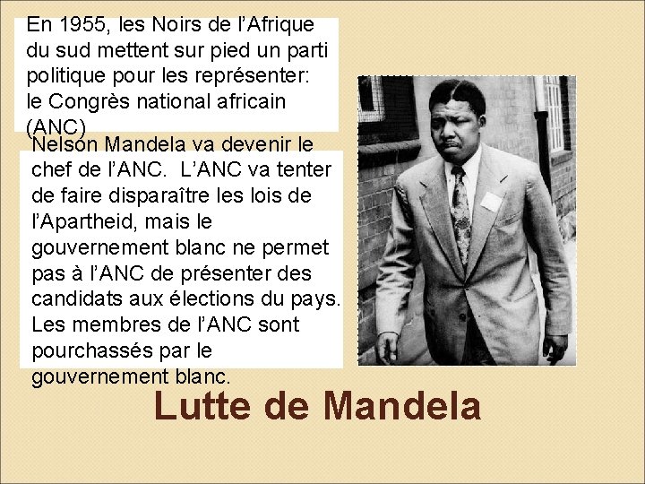 En 1955, les Noirs de l’Afrique du sud mettent sur pied un parti politique