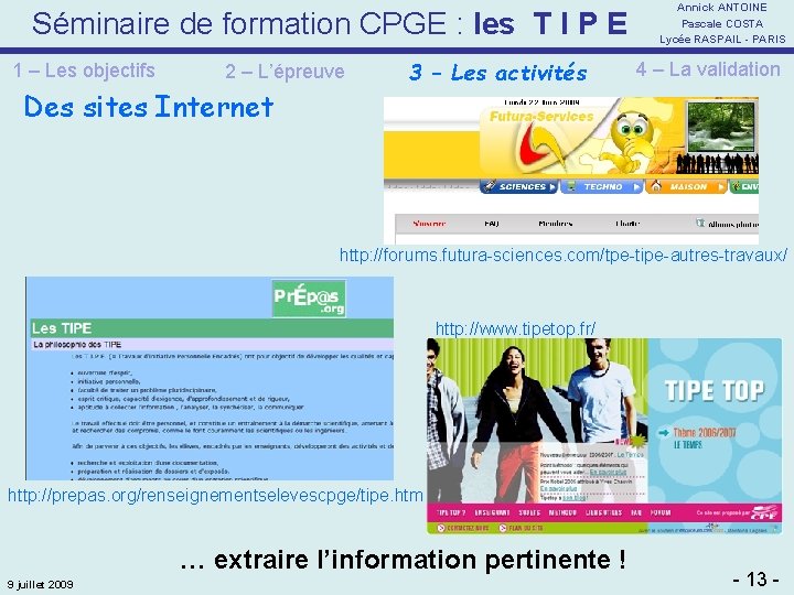 Séminaire de formation CPGE : les T I P E 1 – Les objectifs