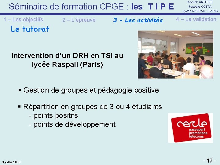 Séminaire de formation CPGE : les T I P E 1 – Les objectifs