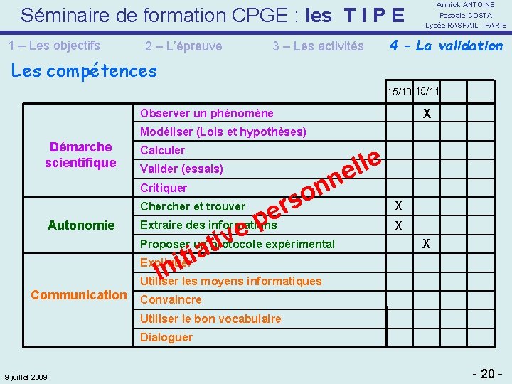 Séminaire de formation CPGE : les T I P E 1 – Les objectifs