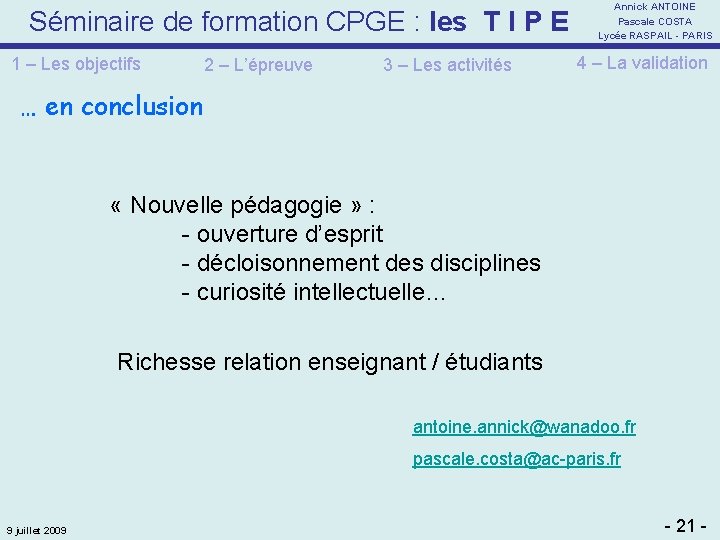 Séminaire de formation CPGE : les T I P E 1 – Les objectifs