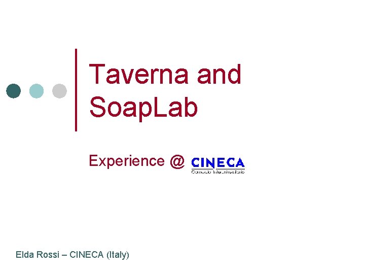 Taverna and Soap. Lab Experience @ Elda Rossi – CINECA (Italy) 