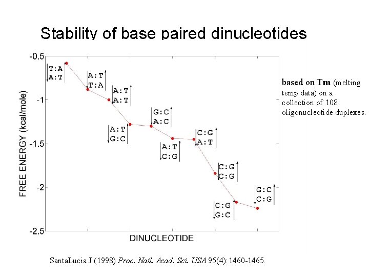Stability of base paired dinucleotides based on Tm (melting temp data) on a collection