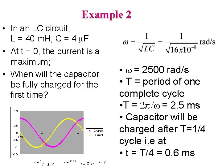 Example 2 • In an LC circuit, L = 40 m. H; C =