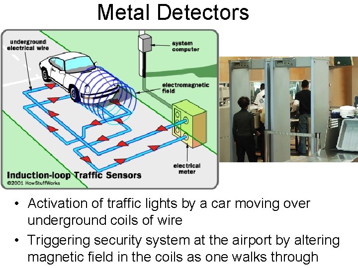 Metal Detectors • Activation of traffic lights by a car moving over underground coils