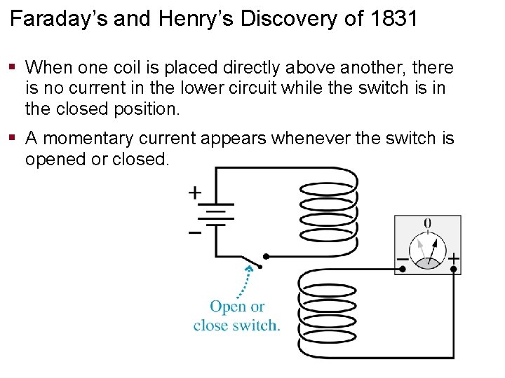 Faraday’s and Henry’s Discovery of 1831 § When one coil is placed directly above