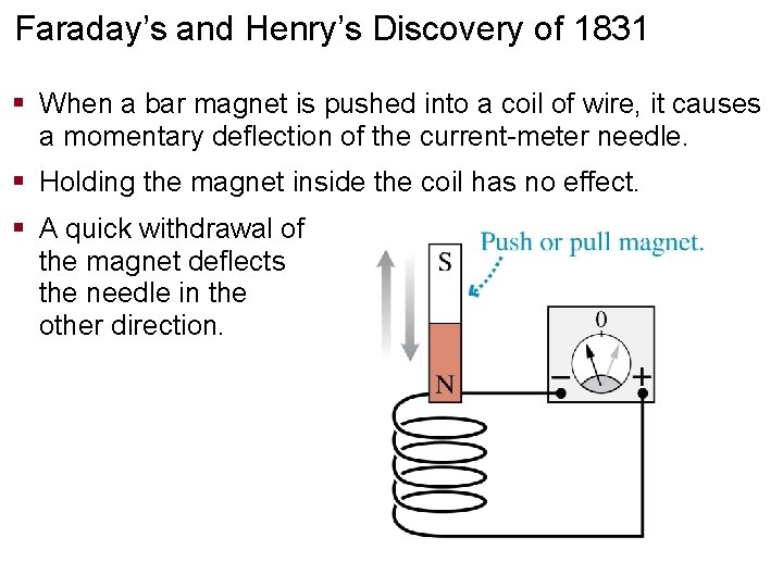 Faraday’s and Henry’s Discovery of 1831 § When a bar magnet is pushed into