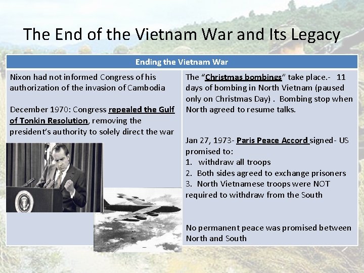 The End of the Vietnam War and Its Legacy Ending the Vietnam War Nixon