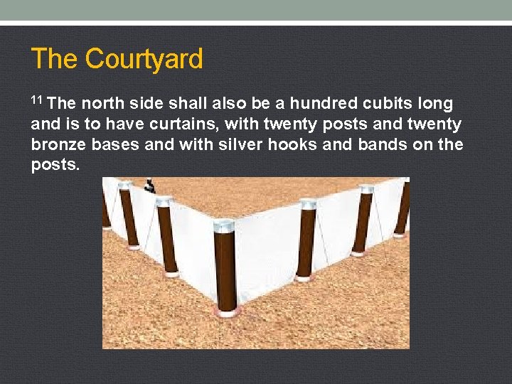 The Courtyard 11 The north side shall also be a hundred cubits long and