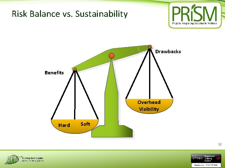 Risk Balance vs. Sustainability Drawbacks Benefits Overhead Visibility Hard Soft 38 