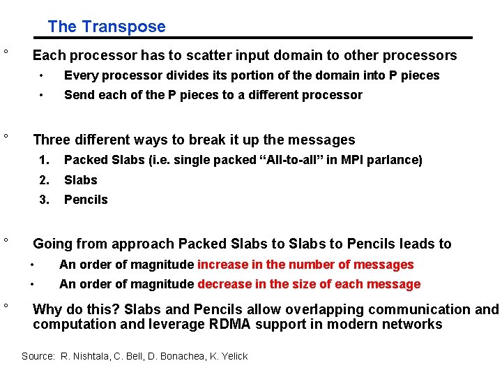 The Transpose ° ° Each processor has to scatter input domain to other processors The Transpose ° ° Each processor has to scatter input domain to other processors