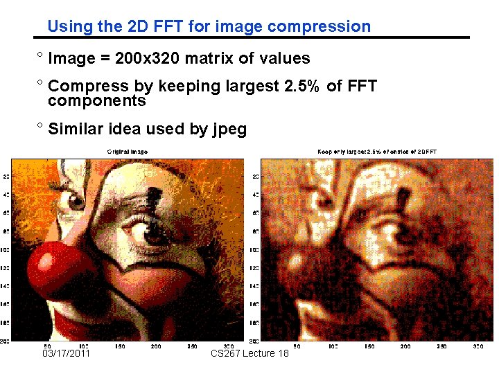 Using the 2 D FFT for image compression ° Image = 200 x 320 Using the 2 D FFT for image compression ° Image = 200 x 320