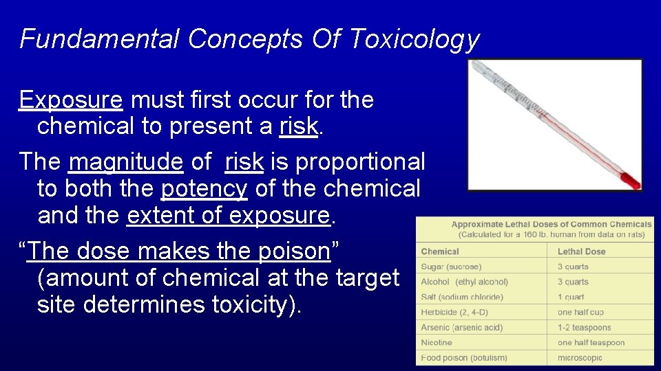 Fundamental Concepts Of Toxicology Exposure must first occur for the chemical to present a