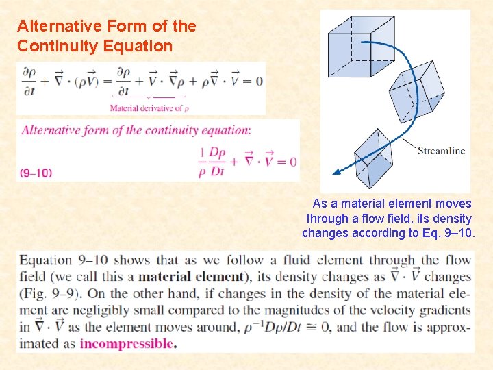 Alternative Form of the Continuity Equation As a material element moves through a flow