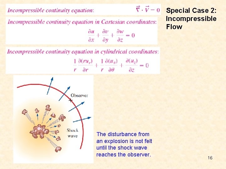 Special Case 2: Incompressible Flow The disturbance from an explosion is not felt until