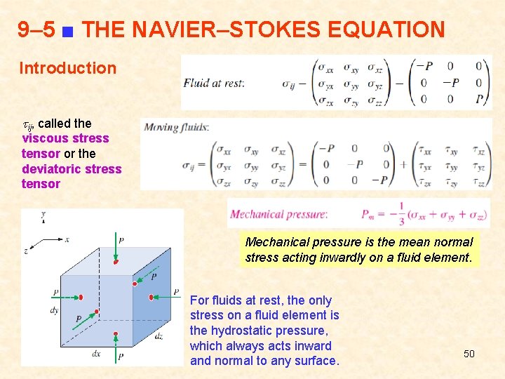 9– 5 ■ THE NAVIER–STOKES EQUATION Introduction ij, called the viscous stress tensor or